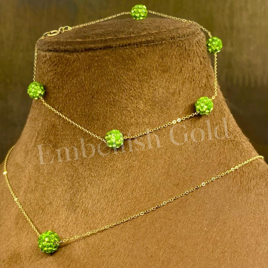 18K Real Saudi Gold Green Swarovski Necklace And Bracelet Set 141 - Embellish Gold