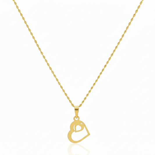 18K Real Gold Heart in Heart Necklace