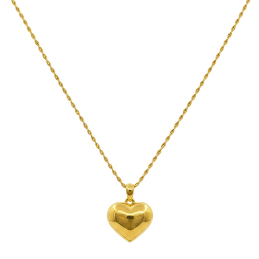 18K Gold Bubble Heart With Rope Chain