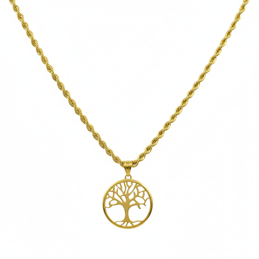 18k Gold Round Tree of Life Necklace
