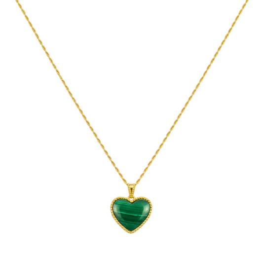 18k Gold Malachite Heart Necklace