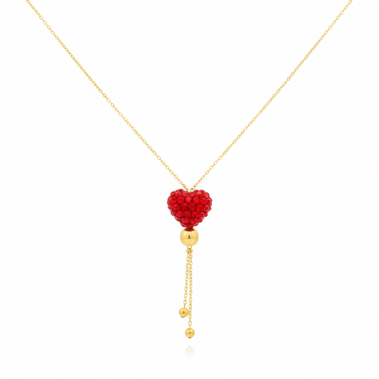 18K Real Gold Swarovski Red Heart Necklace