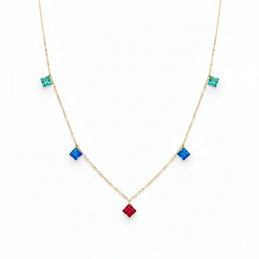 18K Real Gold Multi Color Stone Necklace