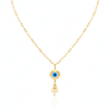 18k Real Gold Round evil eye with hanging chain