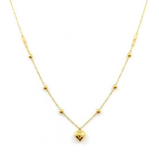 18K Gold Balls & Heart Necklace