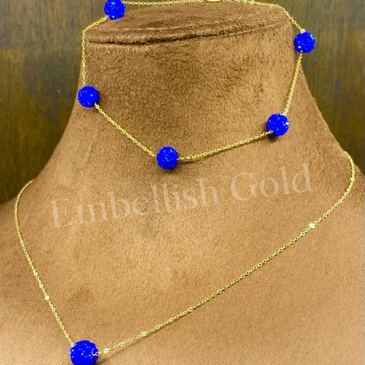 18K Real Saudi Gold Navy Color Swarovski Necklace And Bracelet Set 144 - Embellish Gold