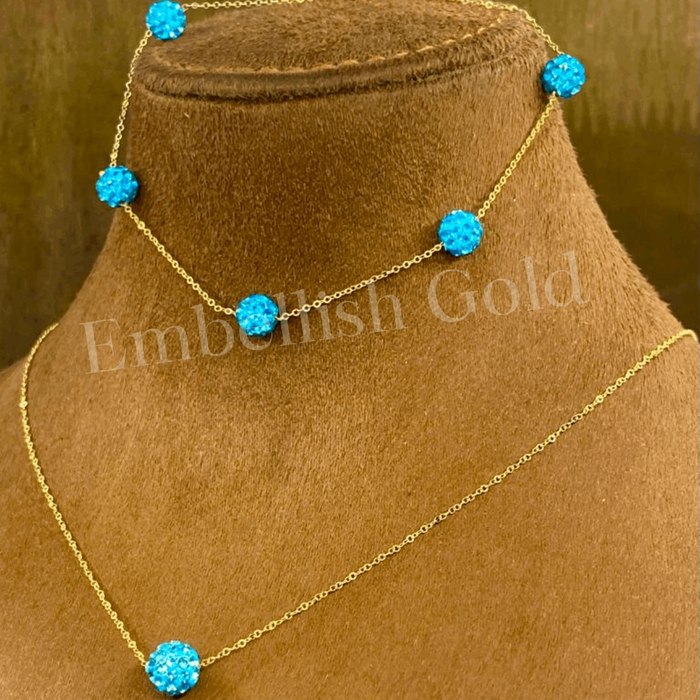18K Real Saudi Gold Blue Necklace And Bracelet Set 142 - Embellish Gold