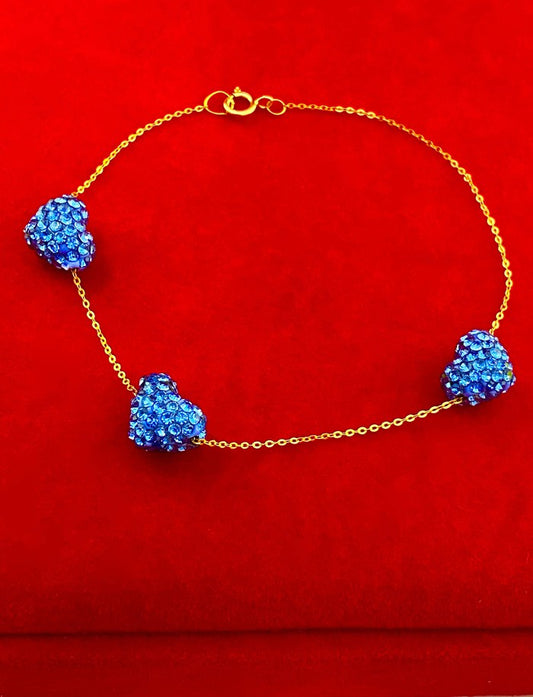 18K Real Gold Swarovski Heart Bracelet Sky Blue - Embellish Gold