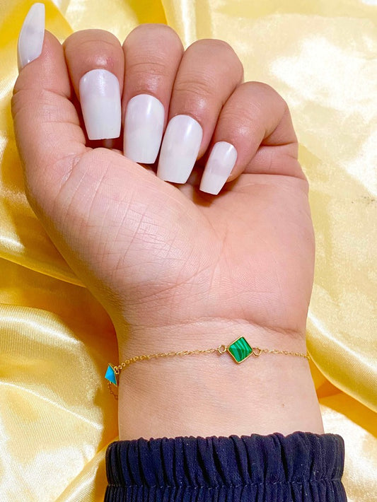 18K Real Gold Pyramid 3 Stone Bracelet - Embellish Gold