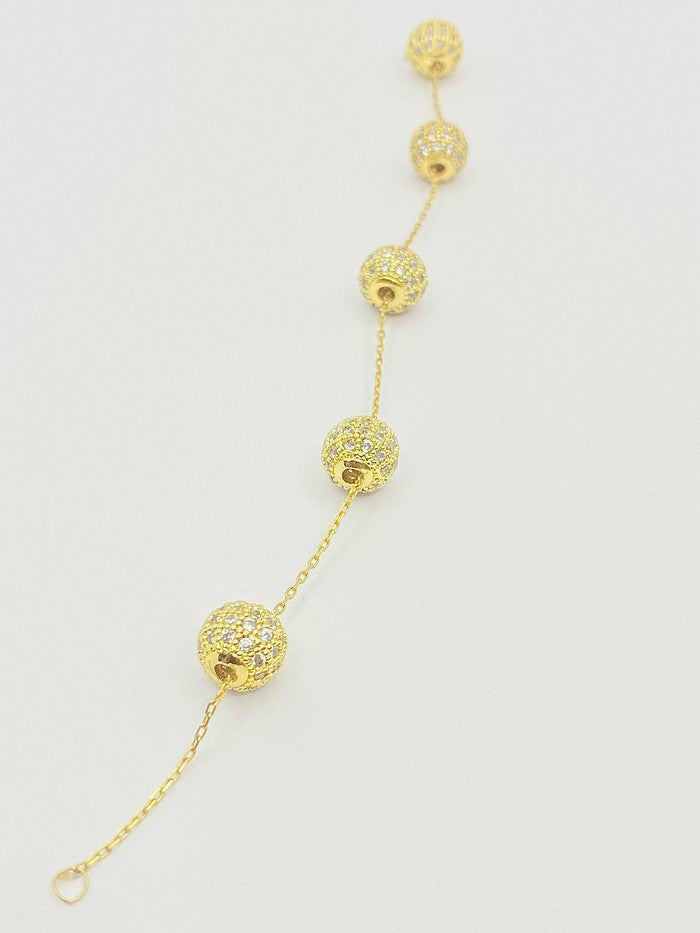 18K Real Gold 5 Brass Ball Bracelet - Embellish Gold