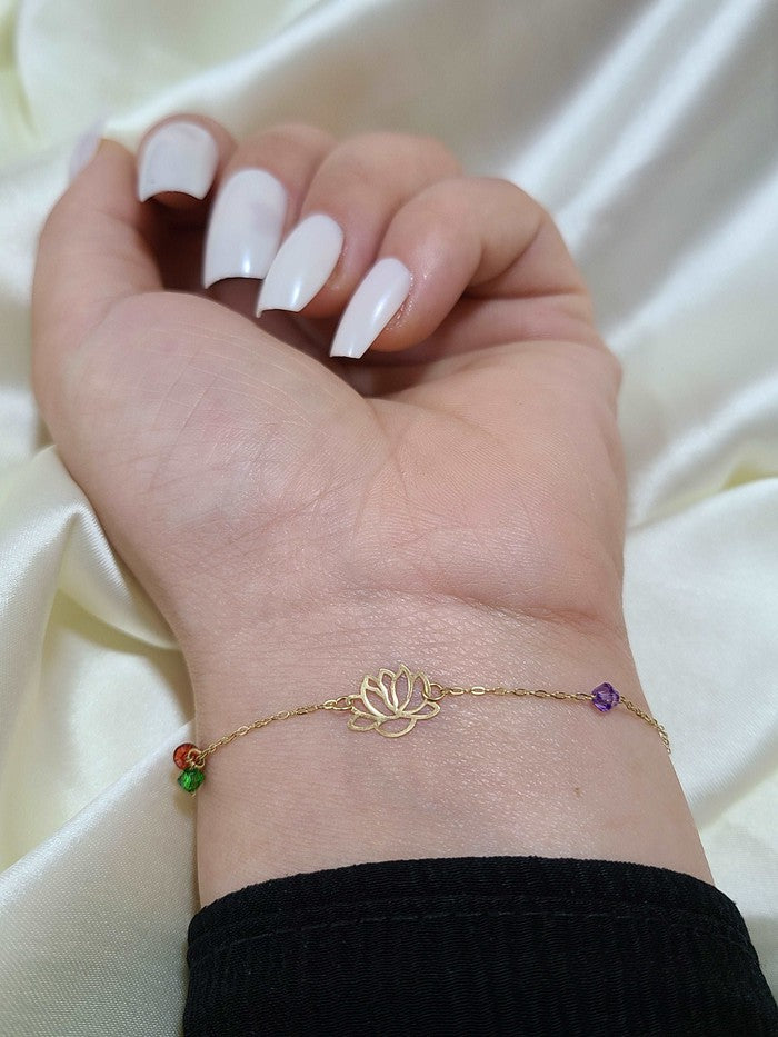 18K Real Gold Lotus Flower with zircon stone bracelet - Embellish Gold