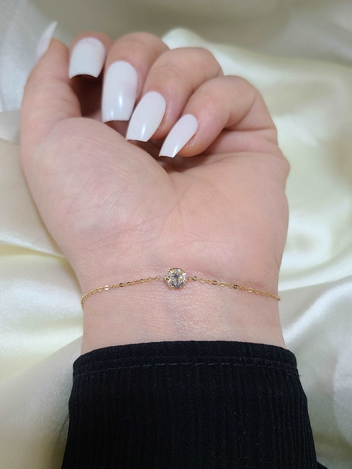18K Real Gold Single White Zircon Stone Bracelet - Embellish Gold