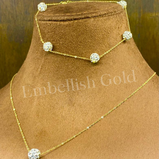 18K Real Saudi Gold White Swarovski Necklace And Bracelet Set 143 - Embellish Gold