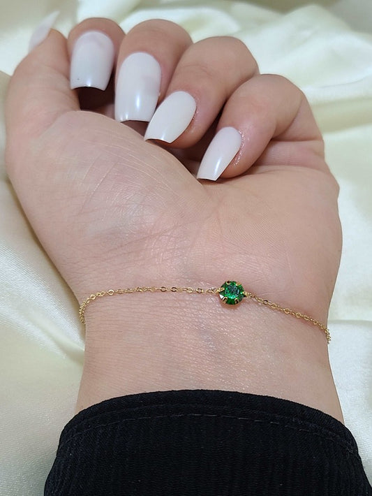 18K Real Gold Single Green Zircon Stone Bracelet - Embellish Gold