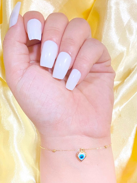 18K Real Gold Evil Eye With Gold Balls Bracelet - Embellish Gold