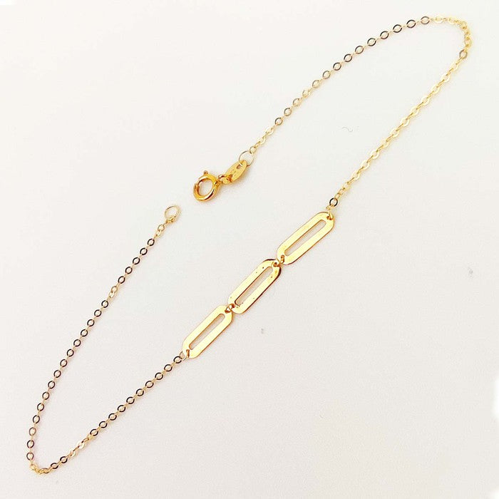 18K Gold 3 Pendant Paper Clip Bracelet 012 - Embellish Gold