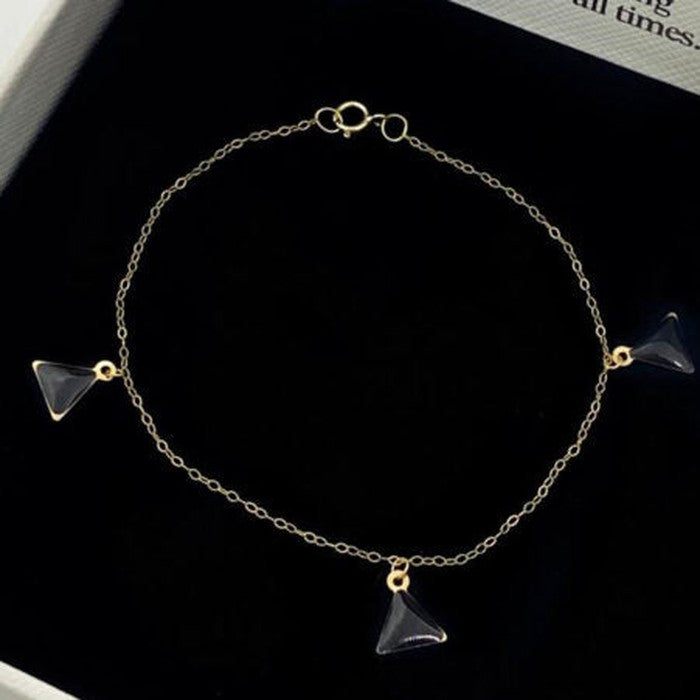18k Real Saudi Gold Black Triangle Pendant Bracelet 094