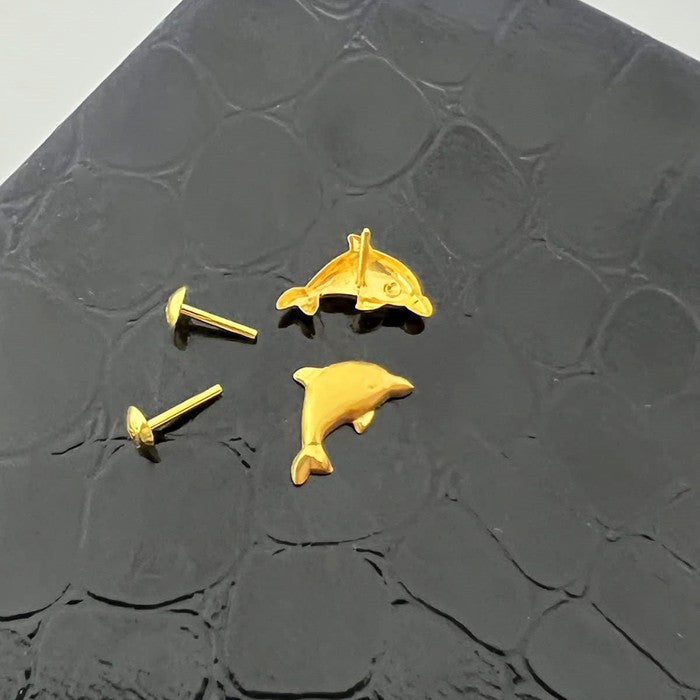 18k Real Gold Saudi Dolphin Screw Earrings 041