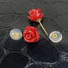 18k Real Saudi Gold Red Flower Earrings 075