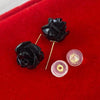 18k Real Saudi Gold Black Flower Earrings 078