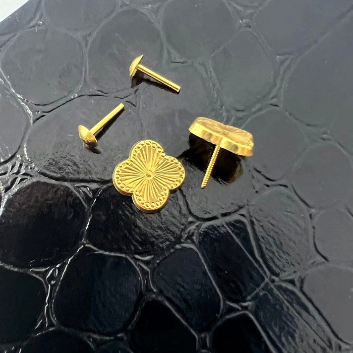 18k Real Saudi Gold Flower Screw Earrings 049