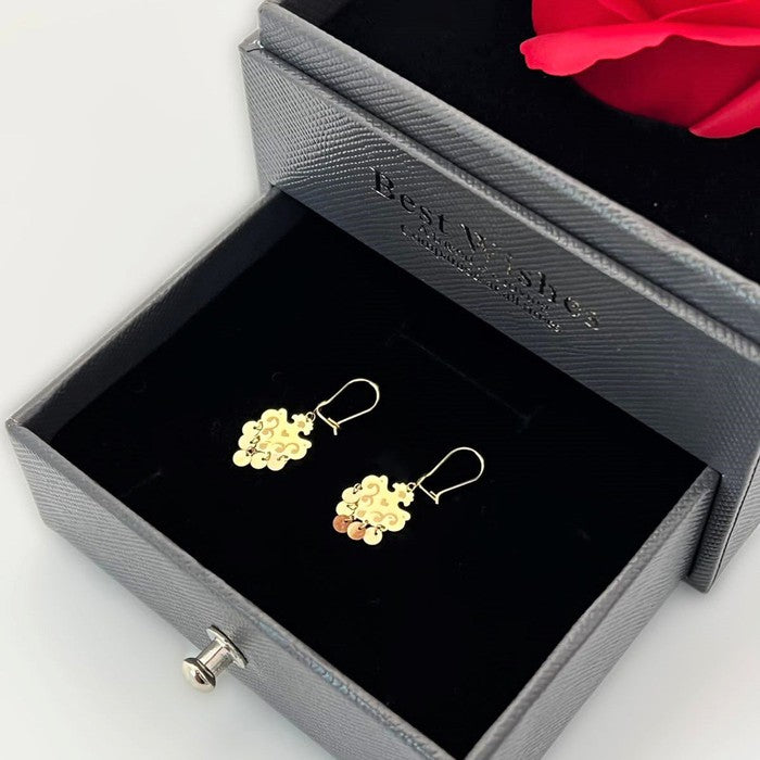 18k Real Saudi Gold Peacock Style Earrings 028