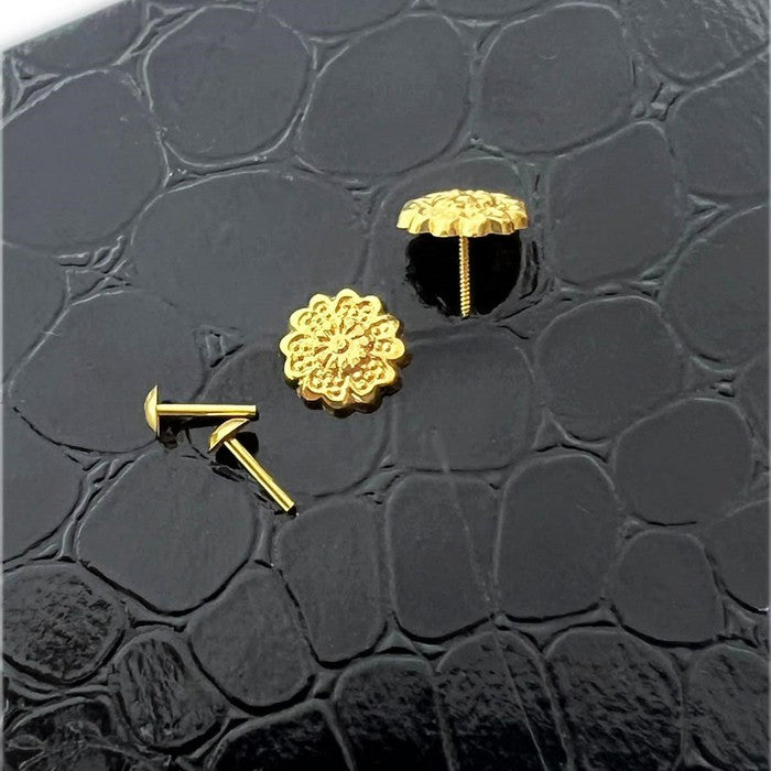 18k Real Saudi Gold Screw Pasa Earrings 032