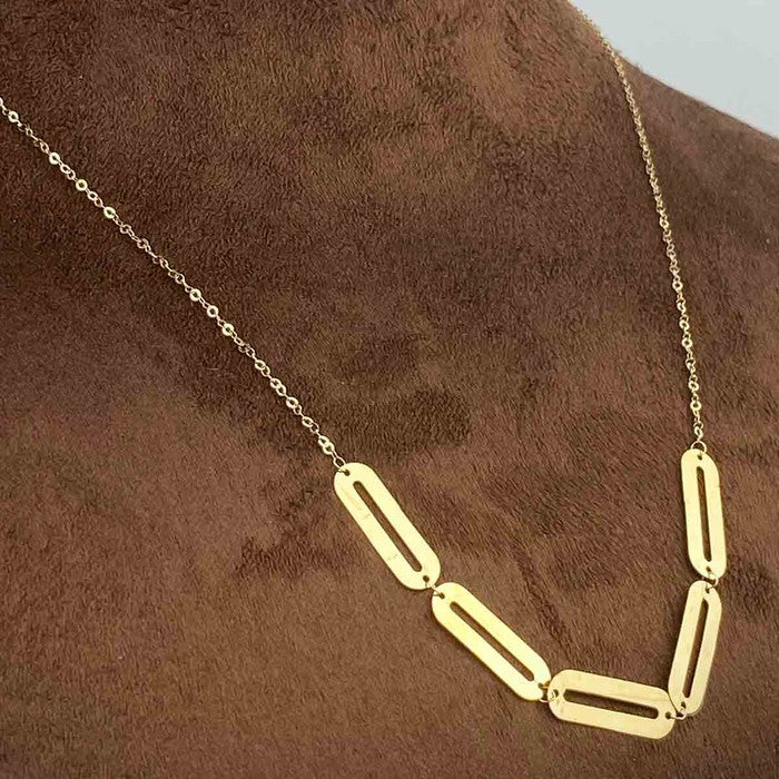 18K Real Gold 5 Paper Clip Pendant Necklace - Embellish Gold