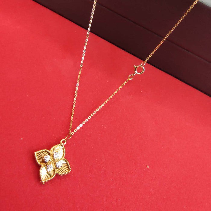 18K Real Saudi Gold Flower Necklace 009 - Embellish Gold