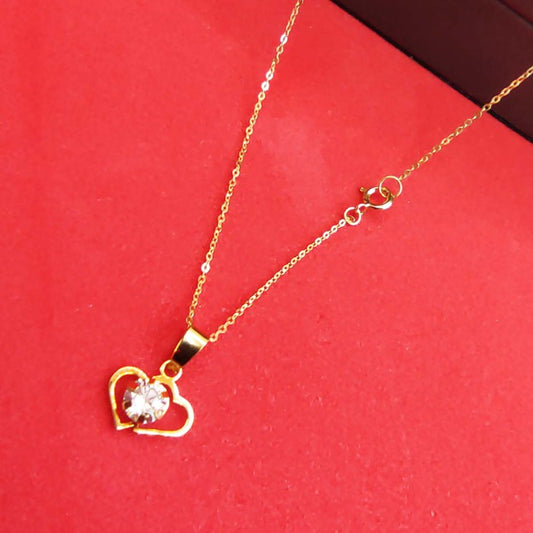 18K Gold Double Heart Stone Necklace 010