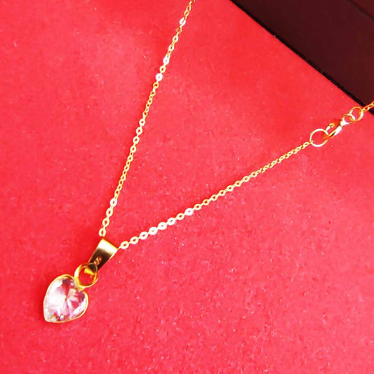 18K Real Saudi Gold Stone Heart Necklace 008 - Embellish Gold