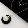 18K Real Saudi Gold Black Tiger Stone Crescent Necklace 028