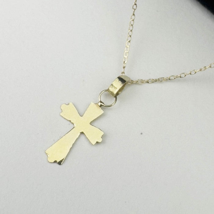 18k Real Saudi Yellow Gold Elegant Cross Necklace 036