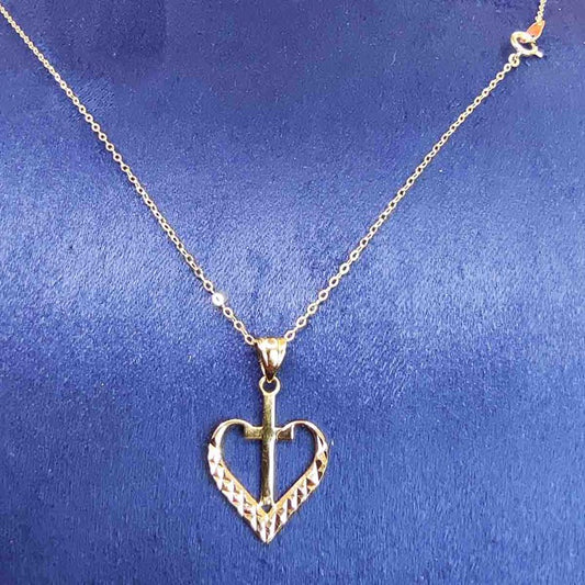18K Real Saudi Gold Cross With Heart Necklace 001 - Embellish Gold
