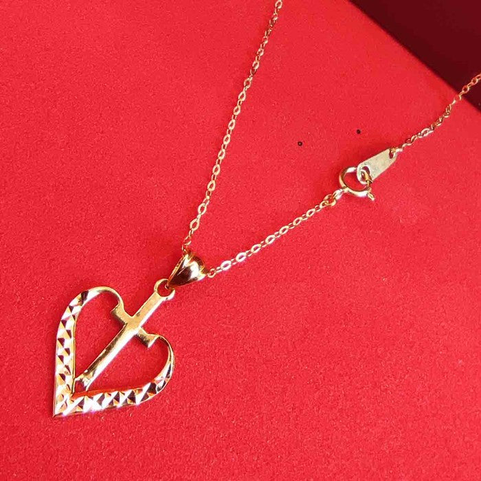 18K Real Saudi Gold Cross With Heart Necklace 001 - Embellish Gold