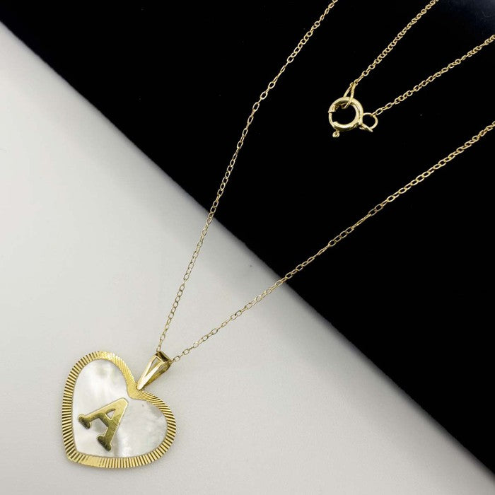 18K Gold Heart Design With Jade Letter A Necklace 029