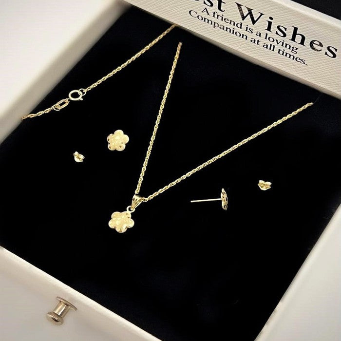 18k Real Saudi Gold Flower Earring And Necklace Set 012