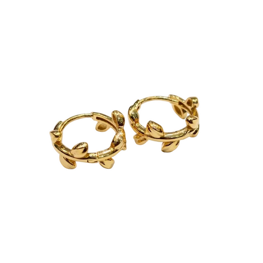 Pair of gold hoop earrings on a white background