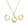 Gold hoop earring and necklace set on a white background