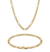 Gold chain necklace and bracelet on a white background