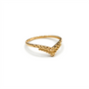 Gold ring with a geometric design on a white background