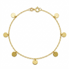 Gold bracelet with round pendants on a white background