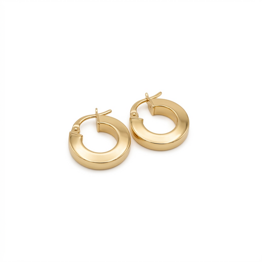 Pair of gold hoop earrings on a white background