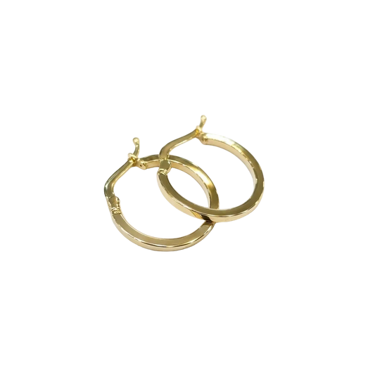 Gold hoop earrings on a white background with weight and code information.