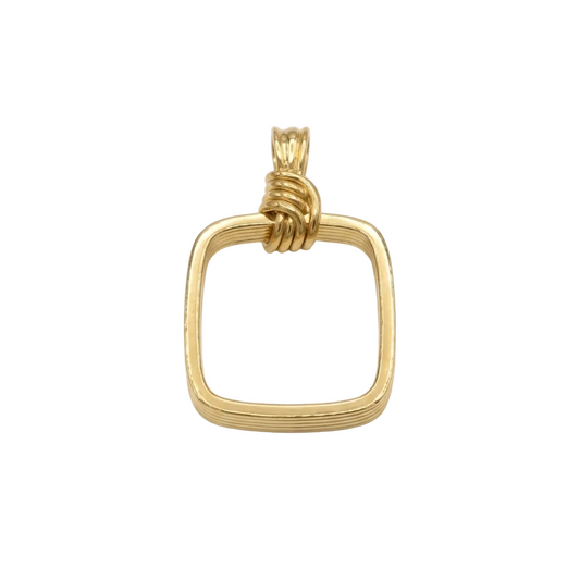 Gold pendant with a square design on a white background