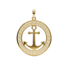 Gold anchor pendant with greek key design on a white background