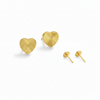 Gold heart stud earrings with textured design, modern gold jewelry on white background