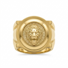 Gold ring with lion emblem on a white background