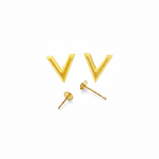 18K Real Gold V Earrings