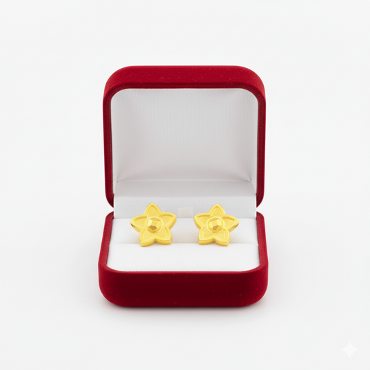 18K Real Gold Star Dot Earrings